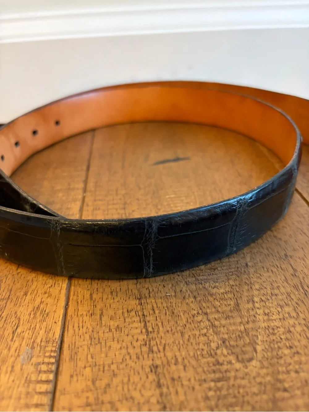 Martin Dingman Leather Belt Alligator Grain Black Brass Buckle Sz Approx 40